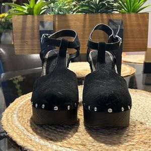 Charles David Black Suede Studded High Heel Platform Clog Mule Size 38 / US 8